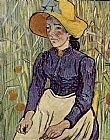 Vincent van Gogh Young Peasant Woman with Straw Hat Sitting in the Wheat painting